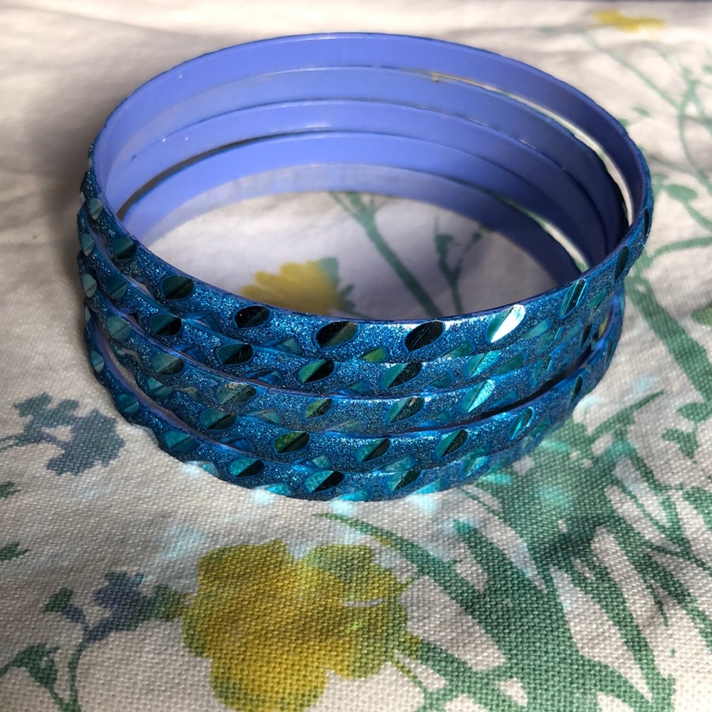 Set of 5 blue tin bangle stack